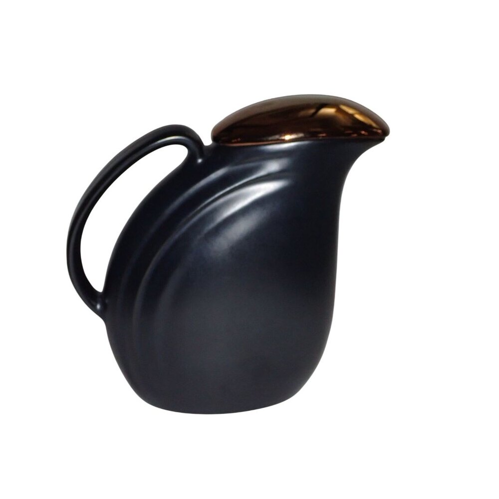 Black sleek dark art‎ nouveau inspired drink pitcher Ceramic w/ gold lid